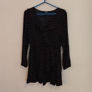 EUC Express Navy Polka Dot Faux Wrap Dress Size M